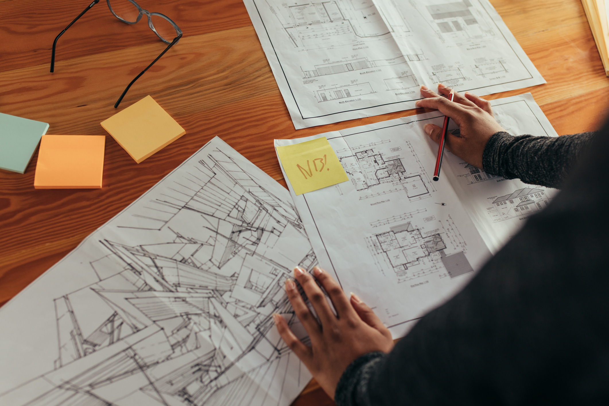 Designer Working on Building Floor Plan